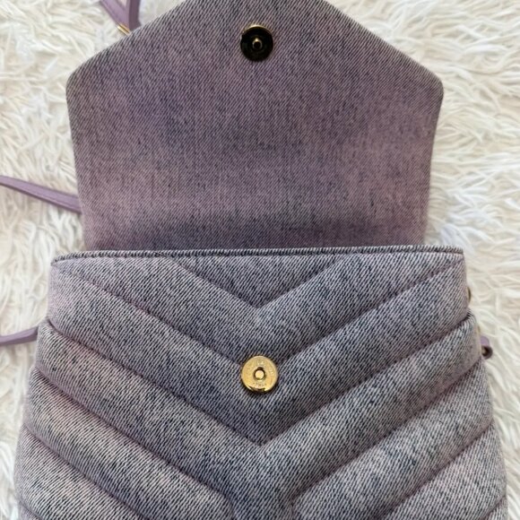 Saint Laurent Denim Y Quilted Monogram Toy Loulou Crossbody Bag Bleached Lilac - Picture 4 of 12